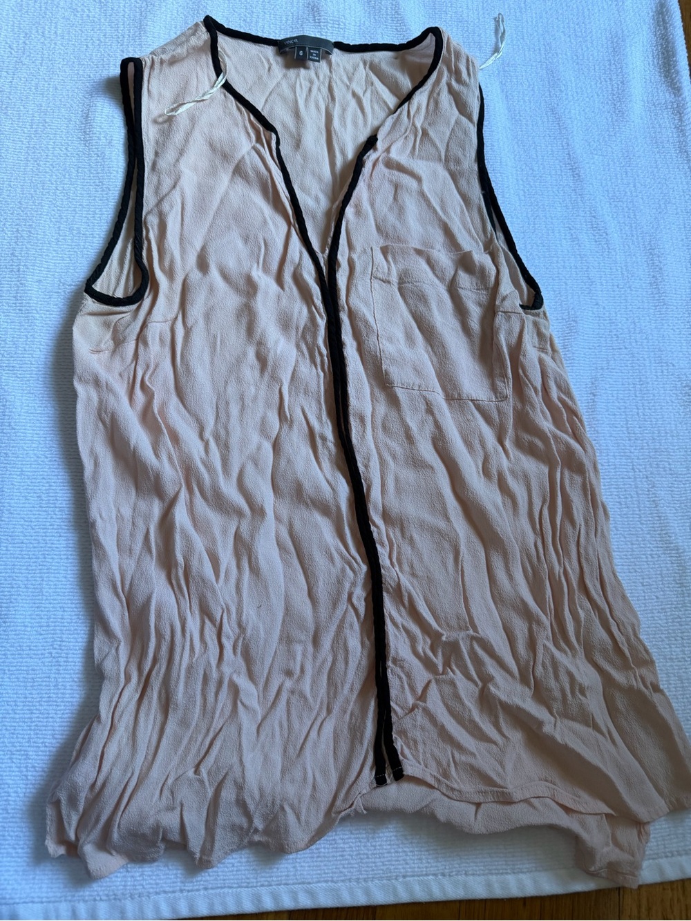 Vince Light Pink Sleeveless Tunic with Black Trim